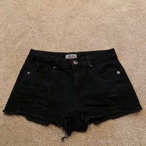 Mid-Rise Black Distressed Jean Shorts